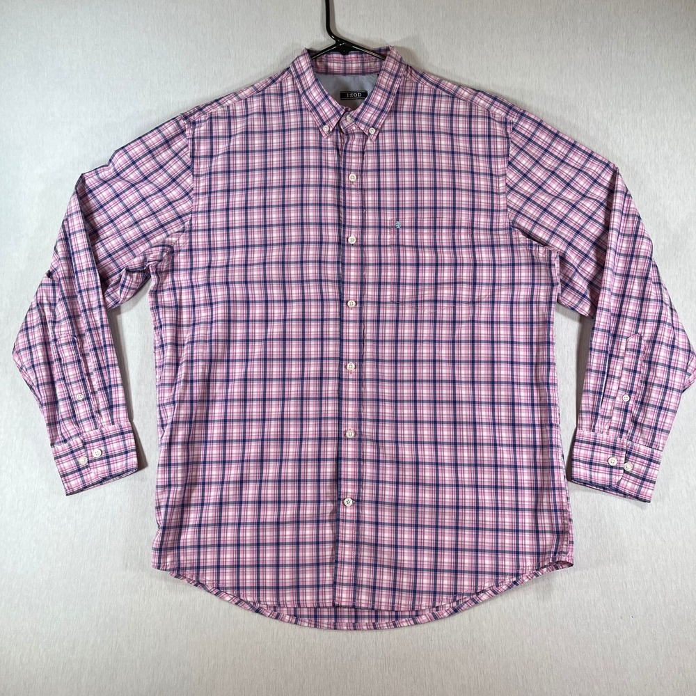 IZOD Advantage Performance Mens Large Pink Plaid Button Down Shirt 45PW111535